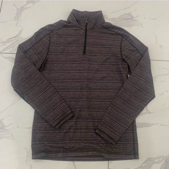 Lululemon Half Zip Surge Warm Pullover Sweatshirt Men Medium ? Red Brown Striped - Picture 2 of 7